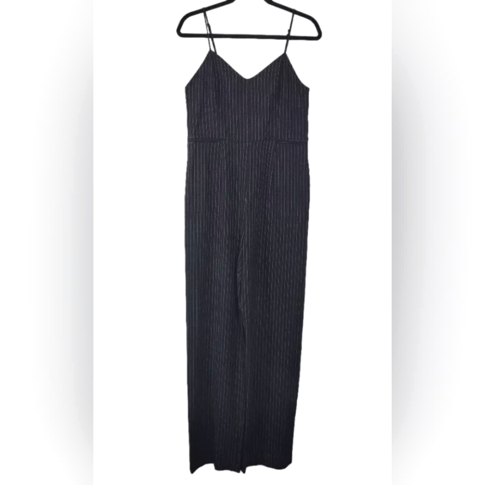 Anthropologie NWT The Essential Jumpsuit Black White Pinstripe Size 14